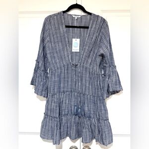 blue island Navy and White Striped Tiered Tunic/Beach Dress
